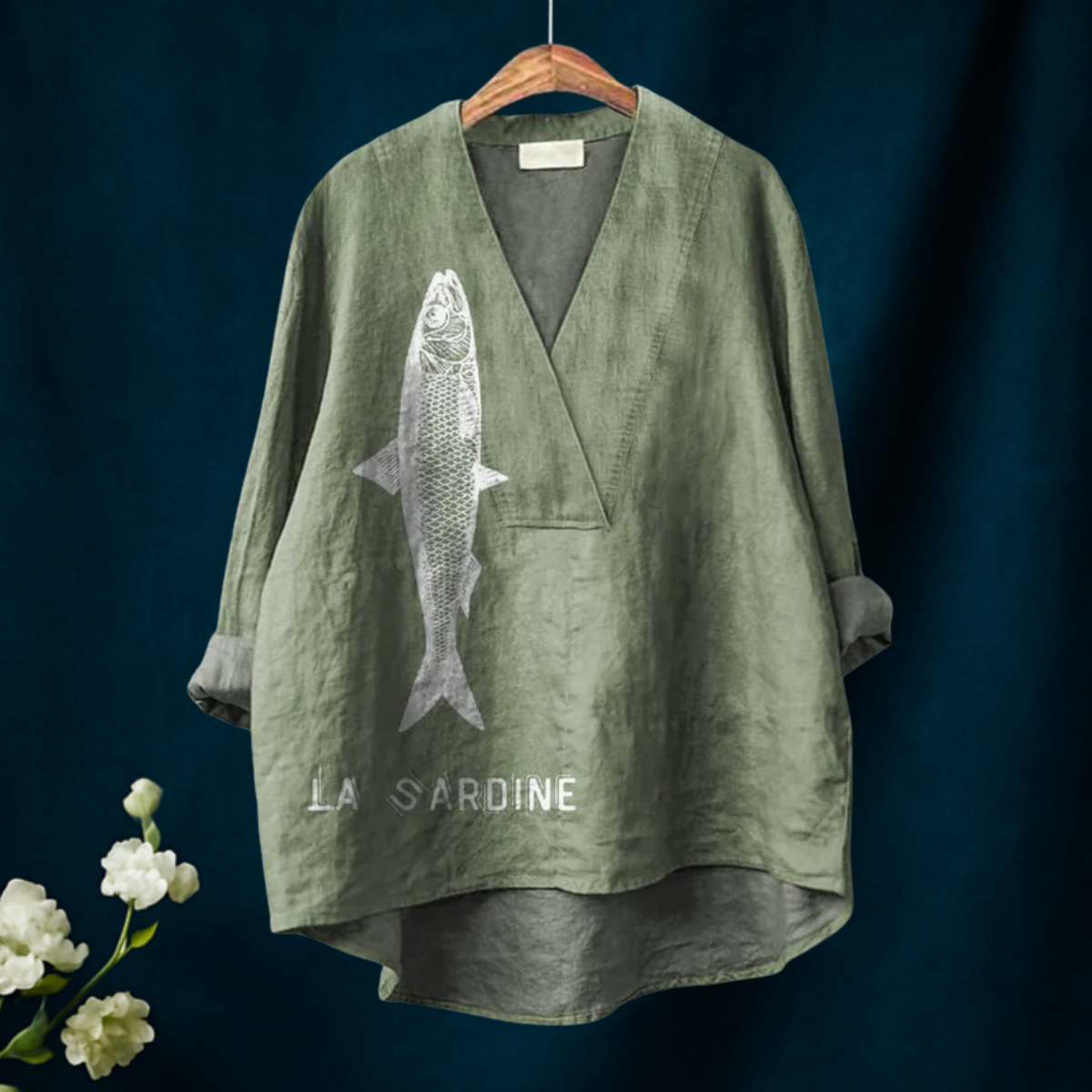 Fish Graphic Printed V-neck Shirt