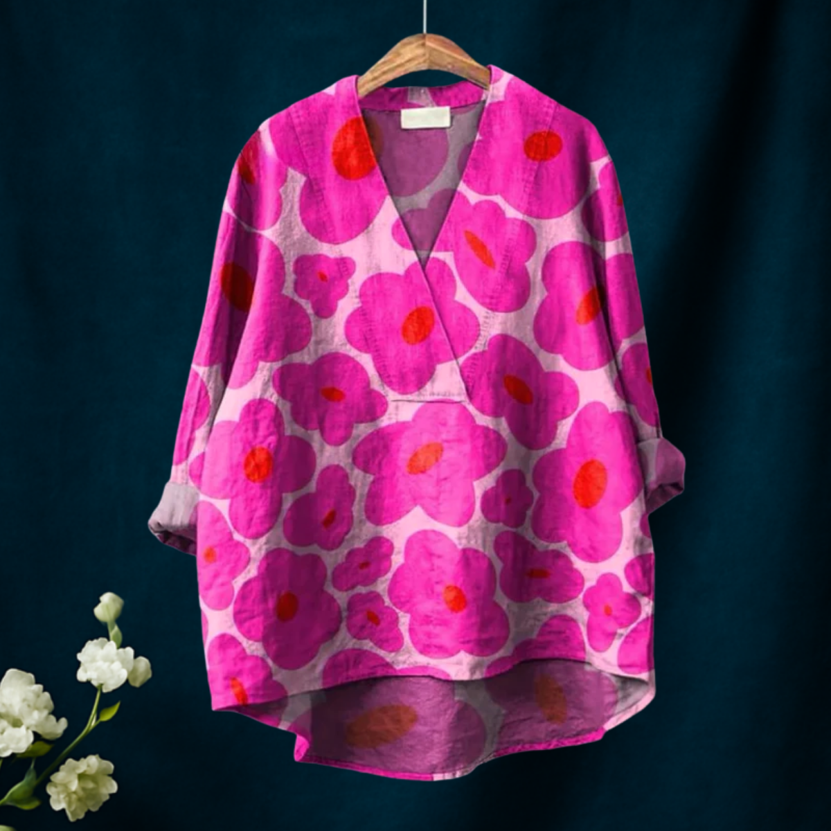 Floral Pattern Printed Casual  V-neck Shirt