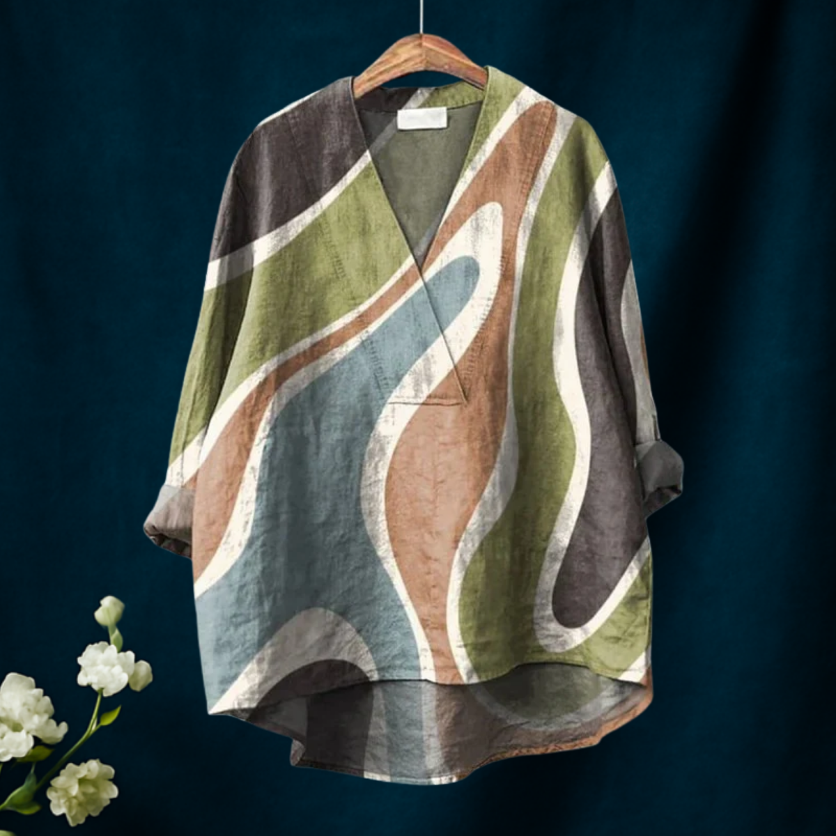 Ripple Print Casual V-neck Shirt